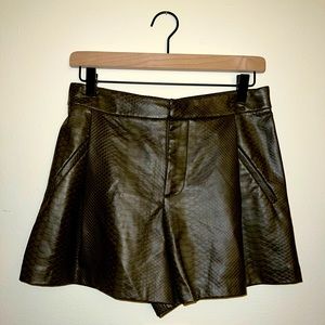 Faux Leather Olive Green Snakeskin Zara Shorts